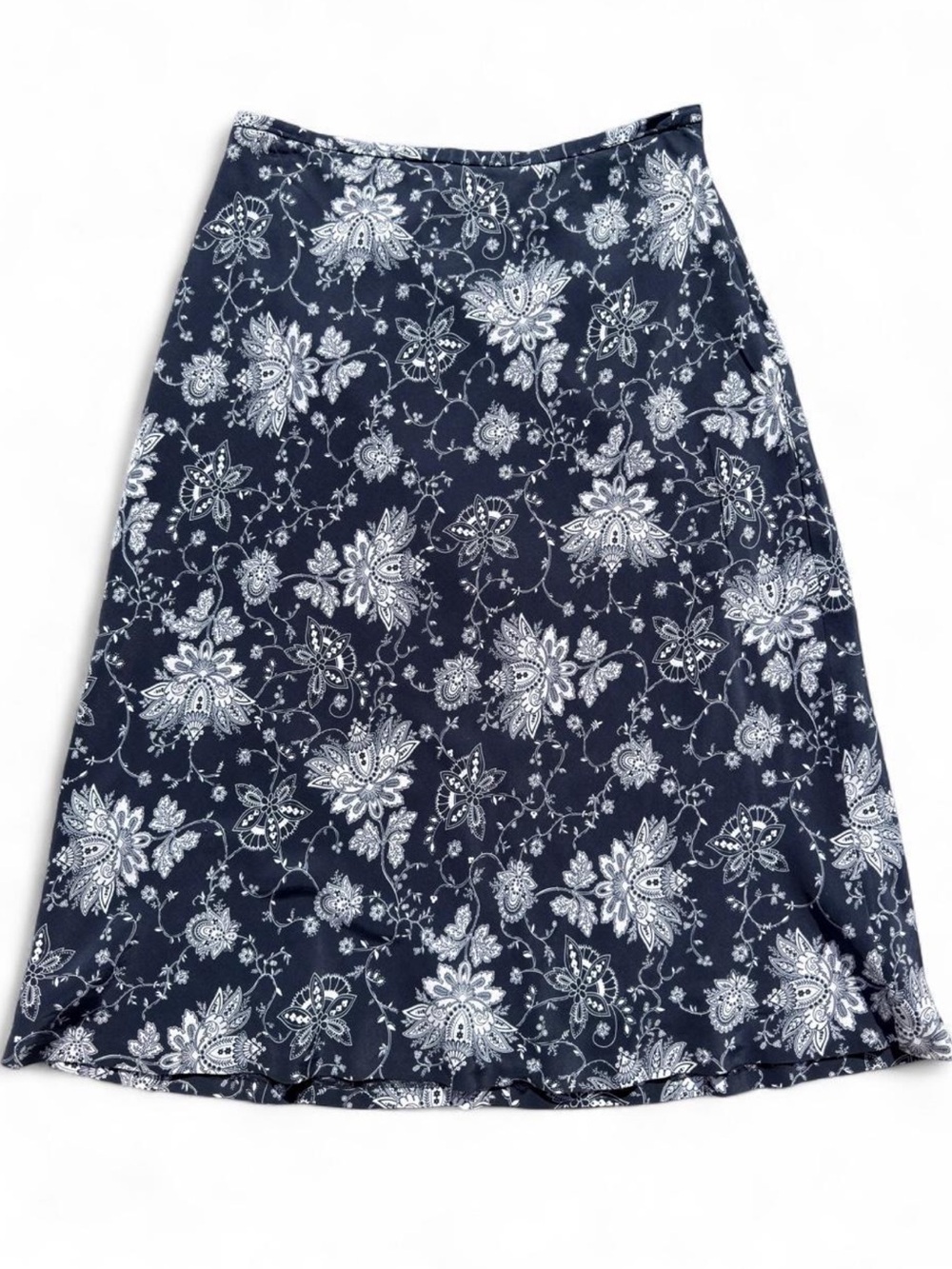 VTG Evan Picone Silk Navy and White Floral A-Line Skirt